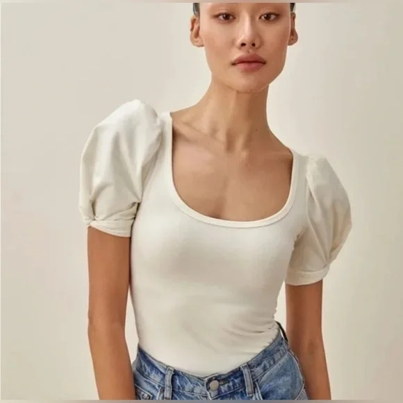 Reformation White Puff Short Sleeve Top - Picture 6 of 6